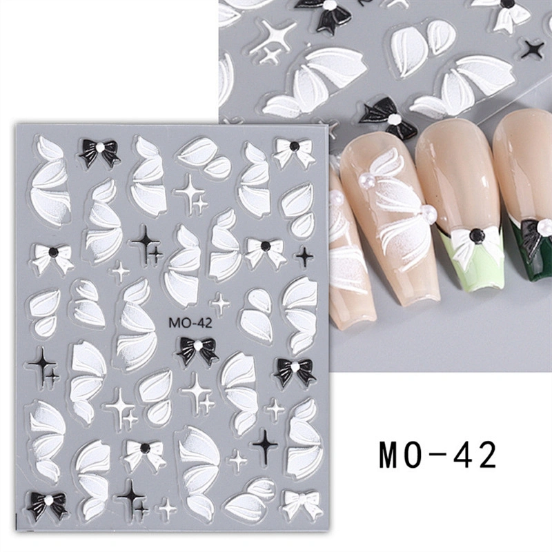 Bow White Streamers Nail Stickers