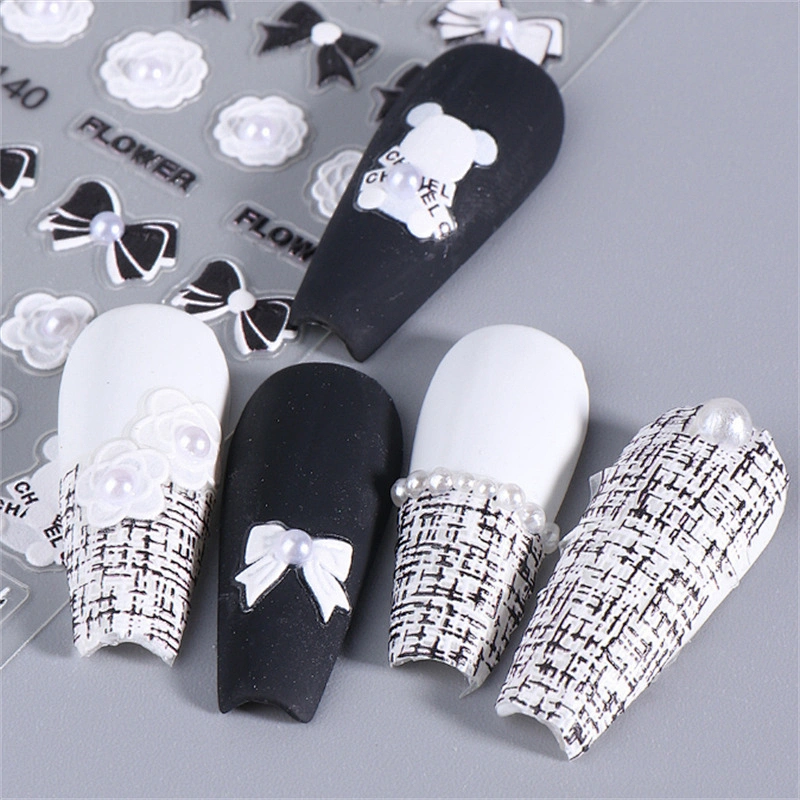 Bow White Streamers Nail Stickers